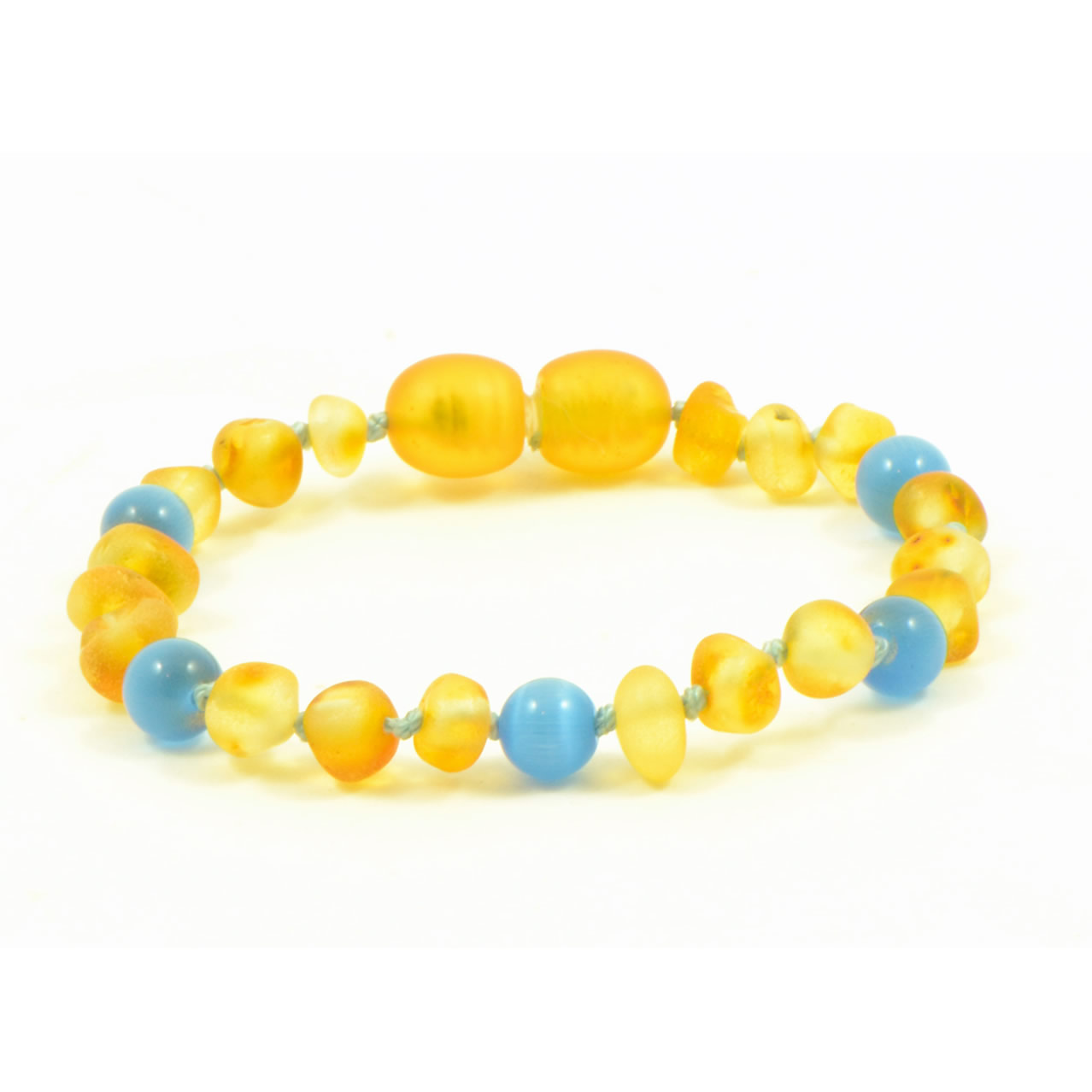 Unpolished HONEY Amber and BLUE Cats Eye Mix Bracelet / Anklet